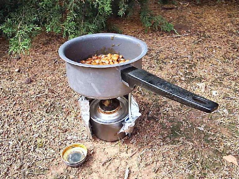 Cooking on a Sterno stove.