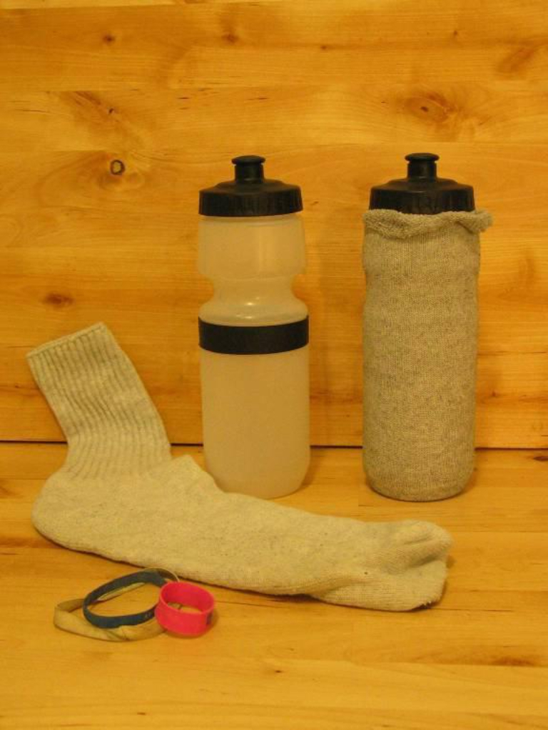 A water bottle sock can help keep water inside a bottle surprisingly cool.
